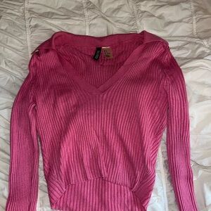 H&M Pink V-Neck Ribbed Sweater